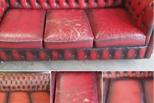 Sauvetage d'un grand canapé Chesterfield en remplaçant les dessus des assises 